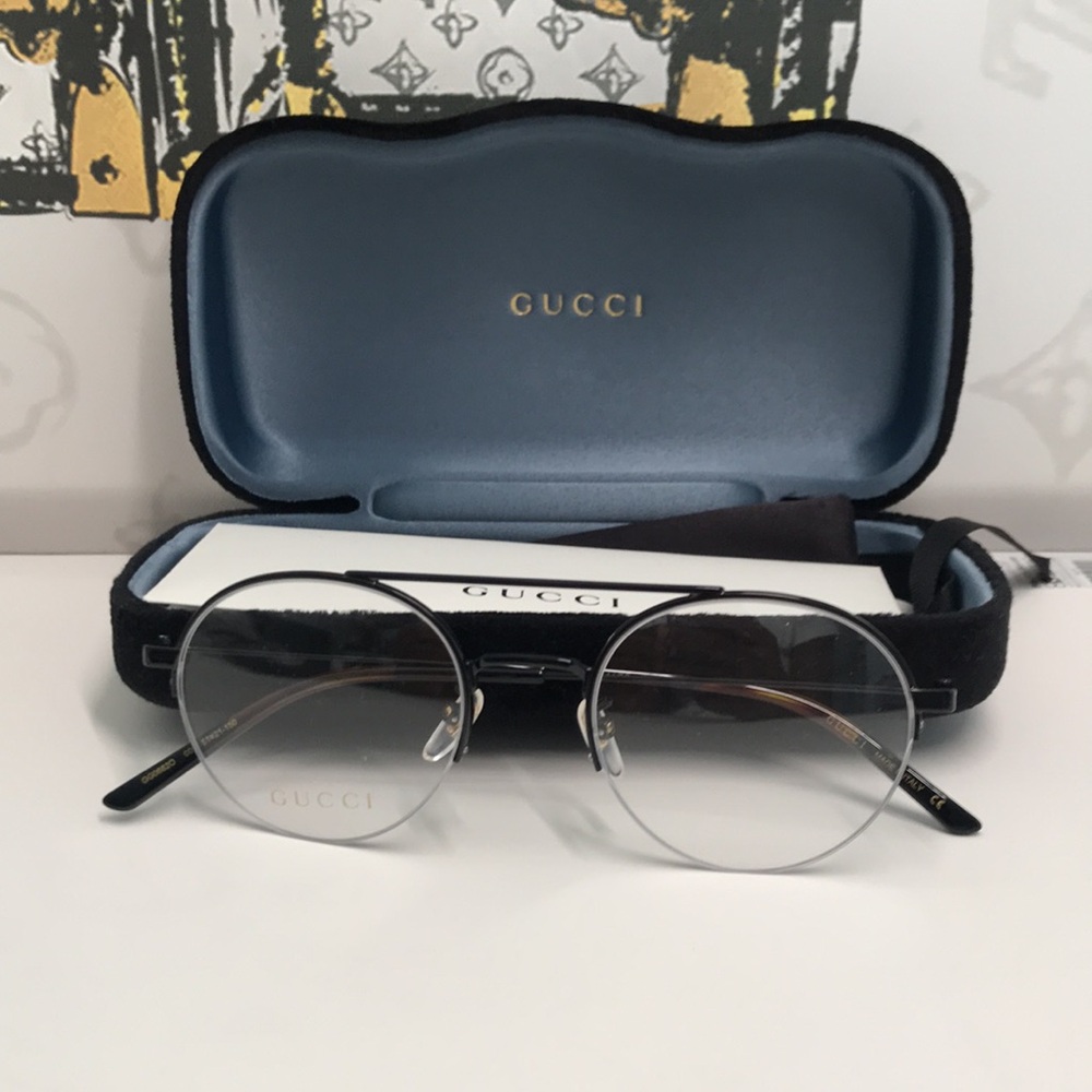 Authentic Gucci GG0682O 001 Eyeglasses – Black Semi-Rimless Round Frame - Picture 9 of 12